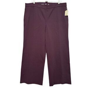 St. Johns Bay Women Wide Leg Pull-on High Rise Stretch Plum Pants Plus Sz 2X NWT